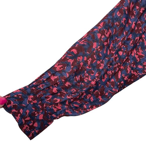 Parker Silk Viscose Button Front Mini Dress Blue Pink Lined Flowy Large Boho - Picture 10 of 14